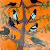 Corvid Tree of Life Floor Cloth, Original Acrylic by Ginny Abblett, 
Canvas Wall Hanging
33 inches x 29.25 inches.
SOLD
